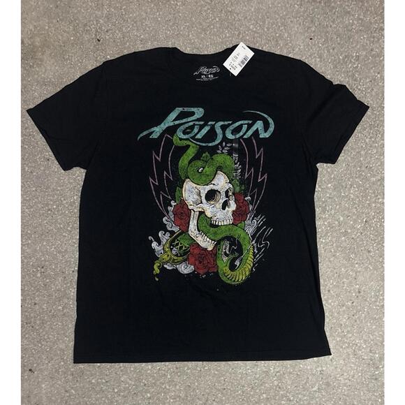 Poison Mens XL Black Neon Cotton Band Tee Short Sleeve NWT Rock Shirt - Picture 1 of 3